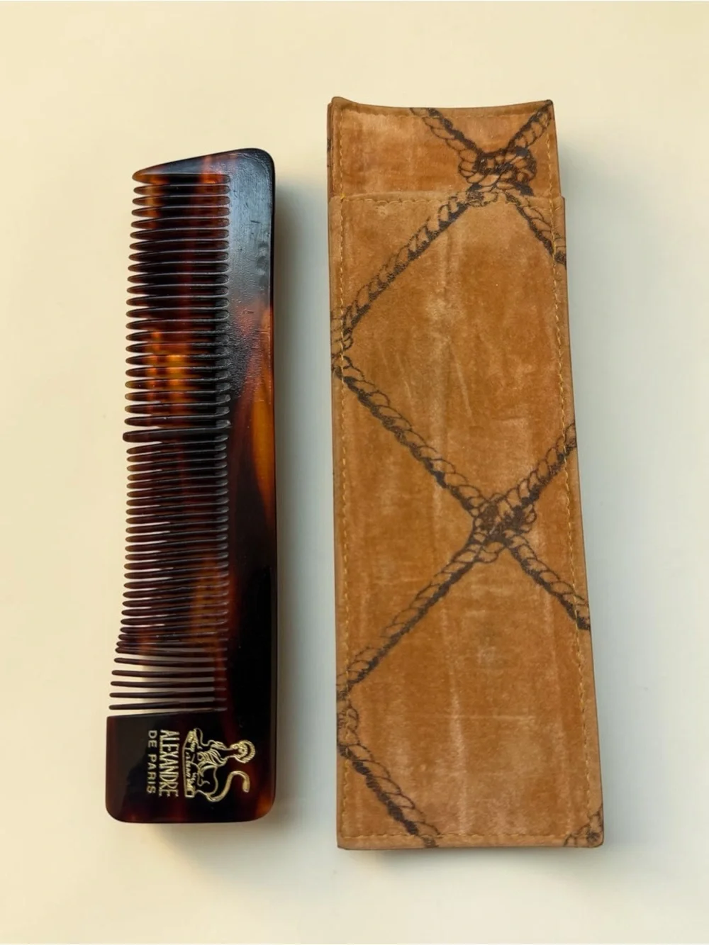 Vintage Alexandre De Paris Tortoiseshell Pattern Comb With Suede Case